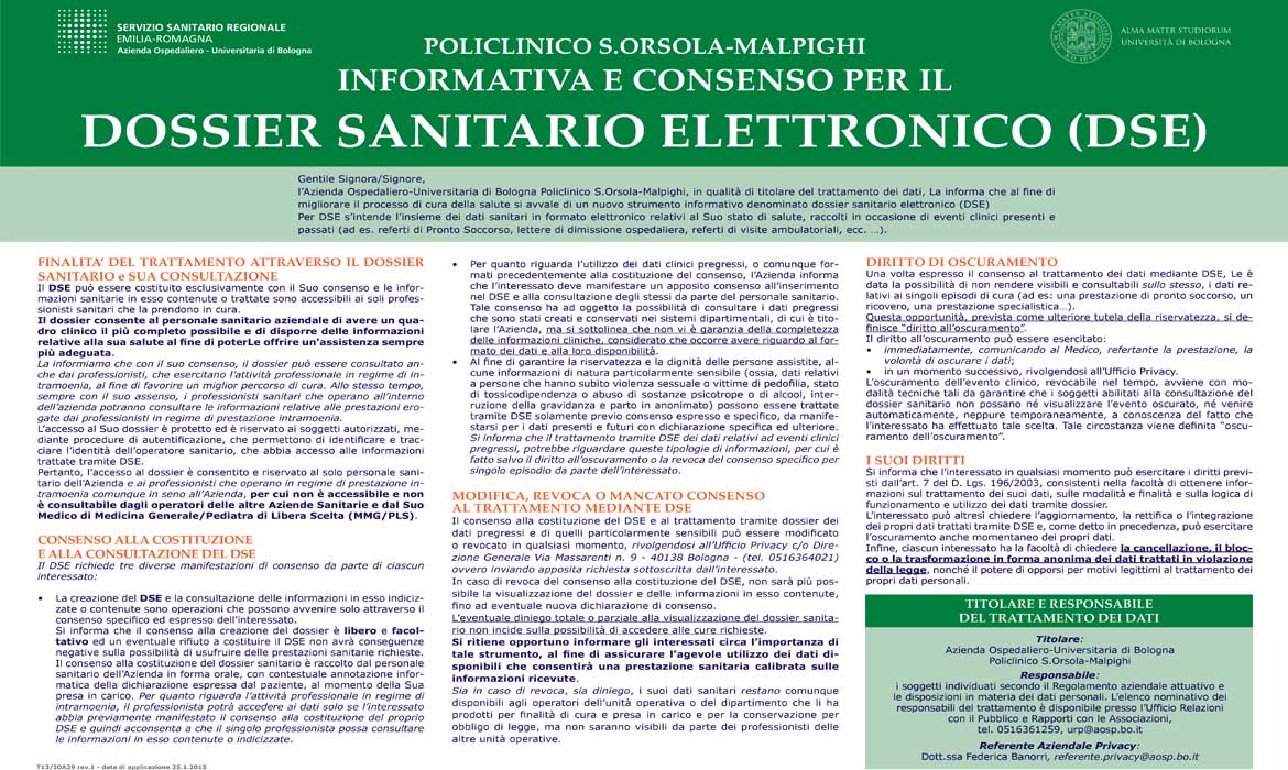 Informativa e consenso per il dossier sanitario elettronico
