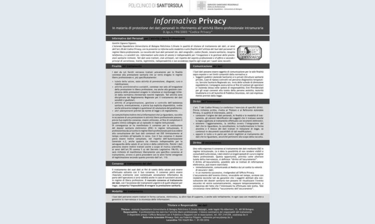Informativa dati personali per attività libero professionale