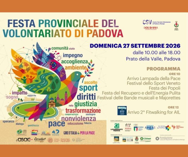 “Festa Provinciale del Volontariato di Padova”, Domenica 27 settembre 2026
