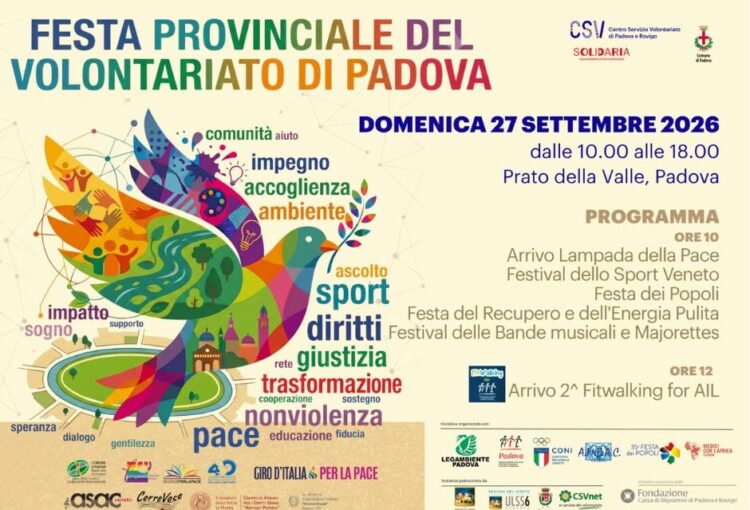 “Festa Provinciale del Volontariato di Padova”, Domenica 27 settembre 2026